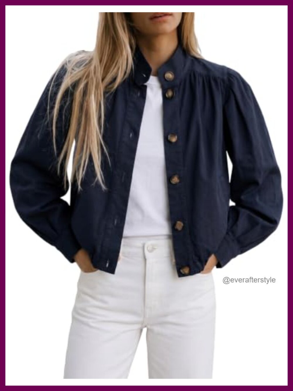 Women's Cropped Cotton Twill Puff Sleeve Button Front Jacket